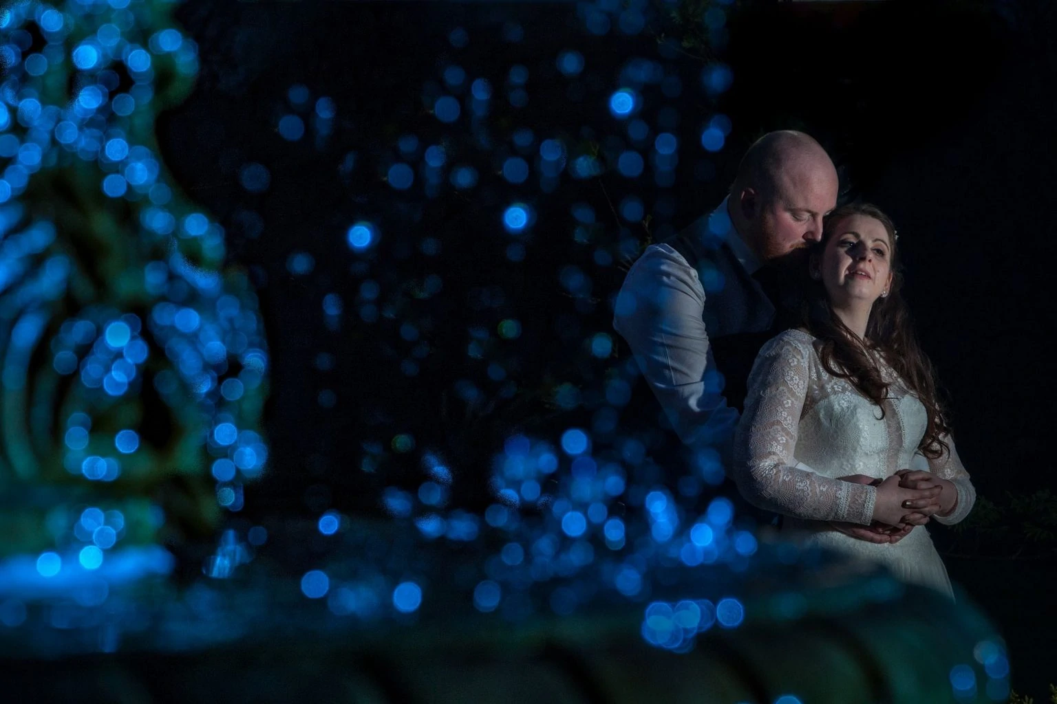 Bride & Groom photo with fountain